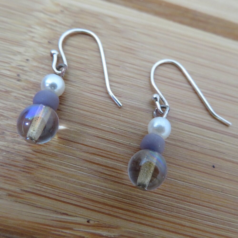 Mauve Clear Pearl Beaded Earrings